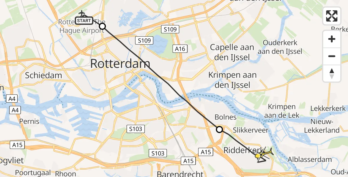 Routekaart van de vlucht: Lifeliner 2 naar Ridderkerk