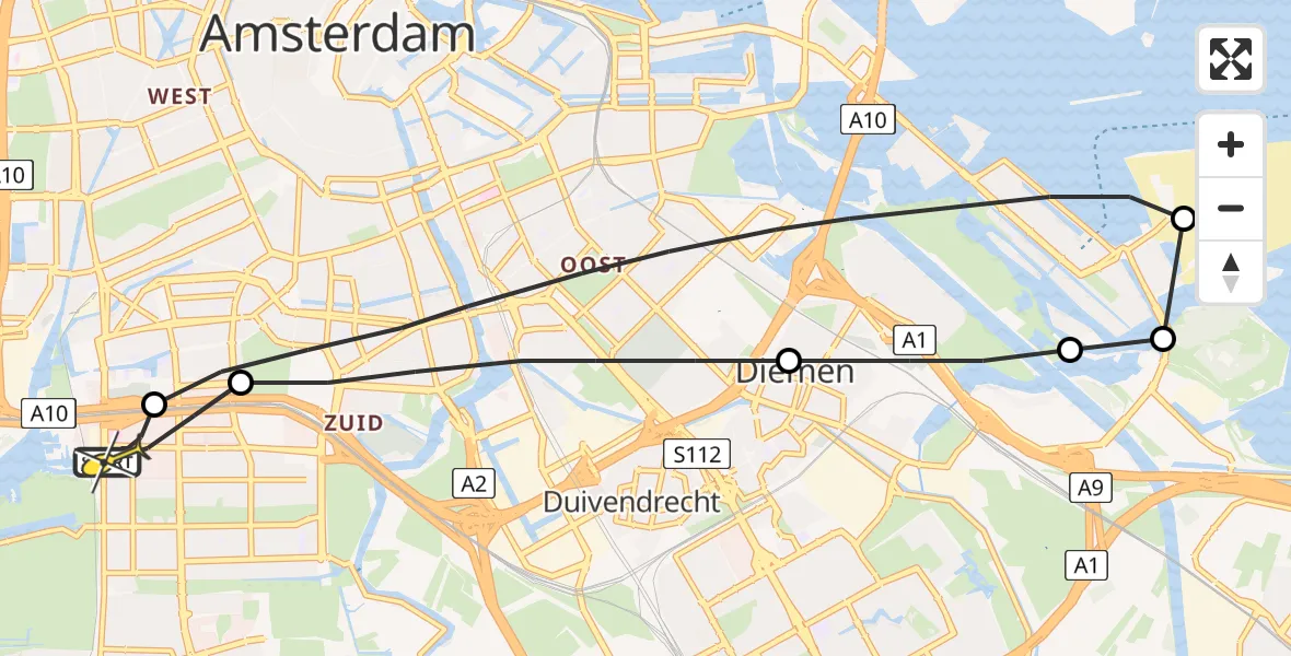 Routekaart van de vlucht: Lifeliner 1 naar VU Medisch Centrum Amsterdam