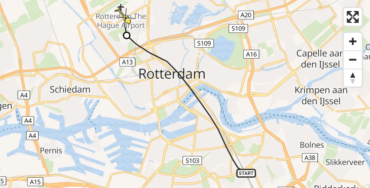 Routekaart van de vlucht: Lifeliner 2 naar Rotterdam The Hague Airport