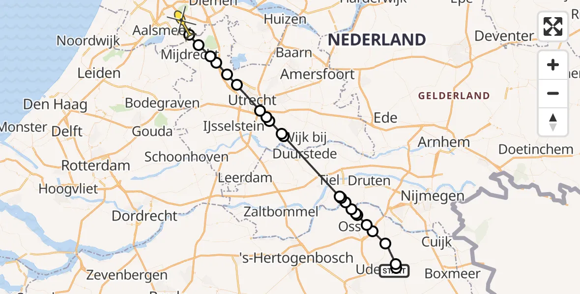 Vluchtroute Politiehelikopter van Vliegbasis Volkel naar Amstelveen