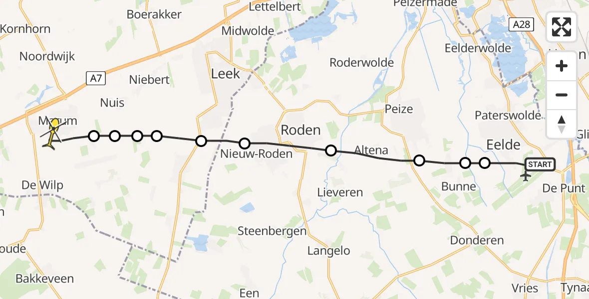 Routekaart van de vlucht: Lifeliner 4 naar Marum