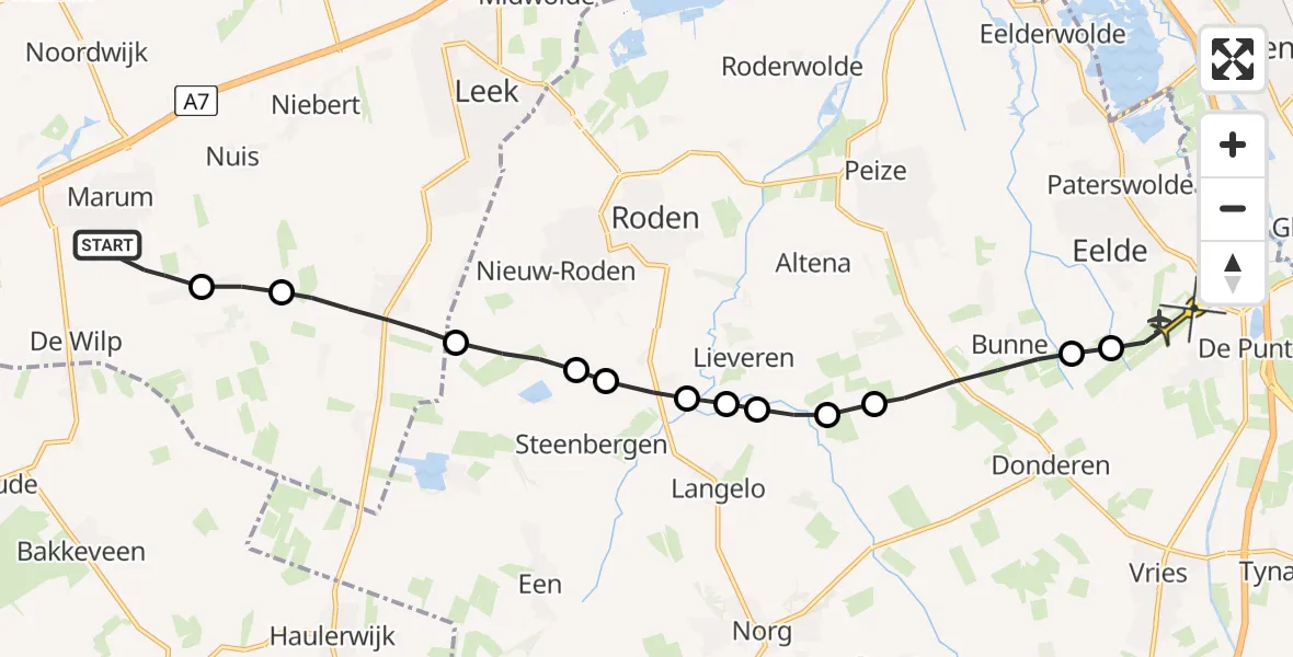 Routekaart van de vlucht: Lifeliner 4 naar Groningen Airport Eelde