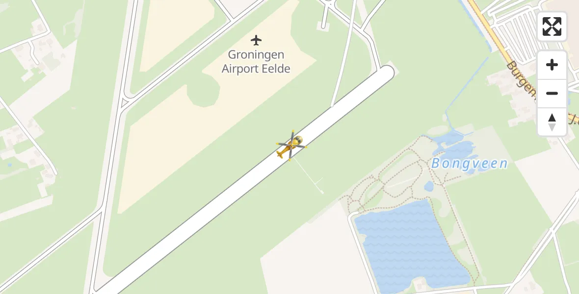 Vluchtroute Traumahelikopter van Groningen Airport Eelde naar Groningen Airport Eelde