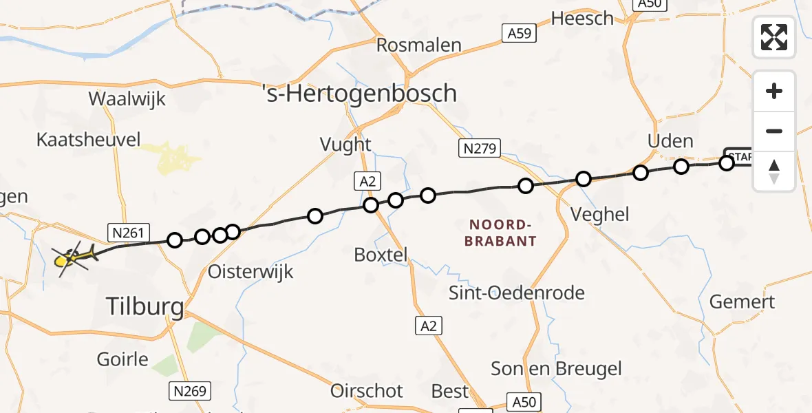 Routekaart van de vlucht: Lifeliner 3 naar Tilburg