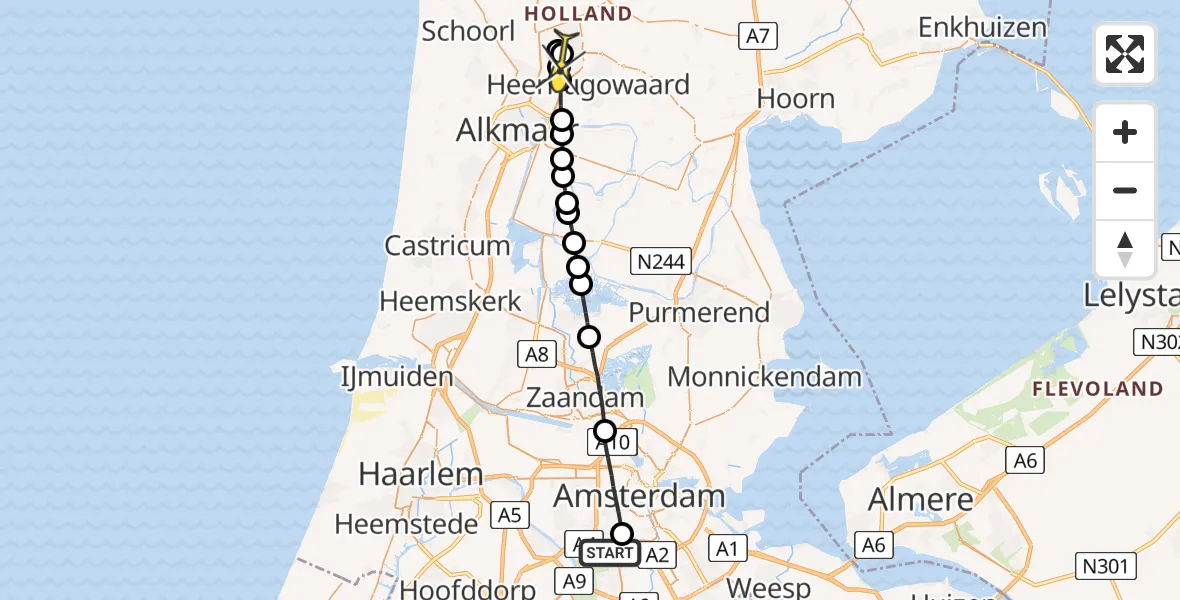 Routekaart van de vlucht: Lifeliner 1 naar Broek op Langedijk