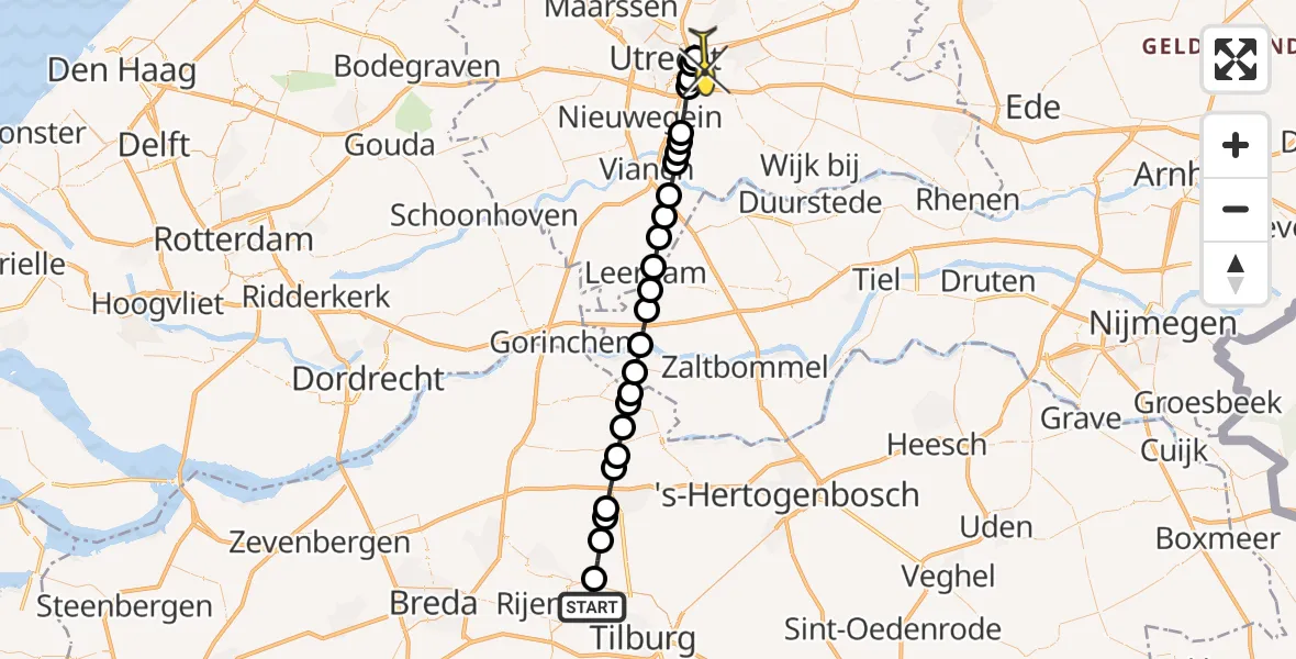 Routekaart van de vlucht: Lifeliner 3 naar Universitair Medisch Centrum Utrecht