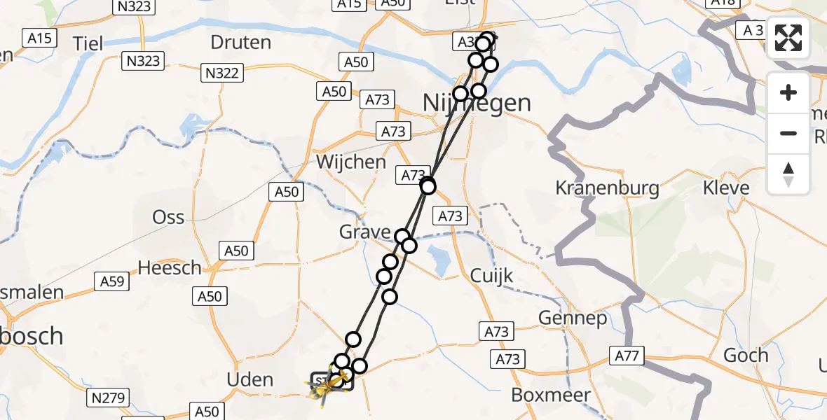 Vluchtroute Traumahelikopter Vliegbasis Volkel - Vliegbasis Volkel, 06 april 2023, 04:58