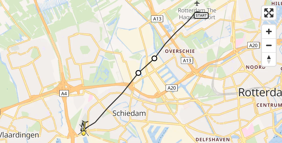 Routekaart van de vlucht: Lifeliner 2 naar Schiedam