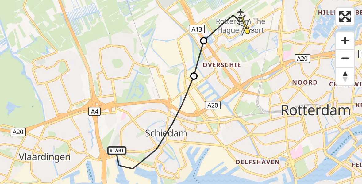 Routekaart van de vlucht: Lifeliner 2 naar Rotterdam The Hague Airport