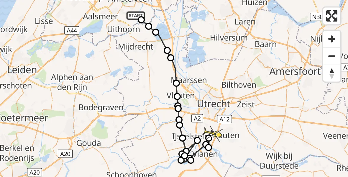 Routekaart van de vlucht: Politieheli naar Nieuwegein