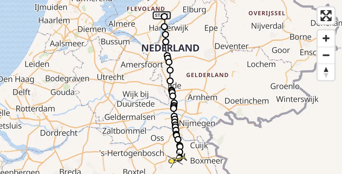 Routekaart van de vlucht: Traumaheli naar Vliegbasis Volkel