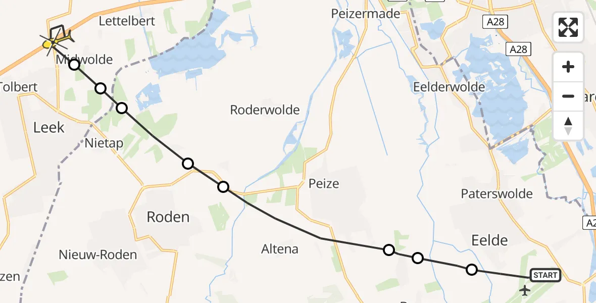 Routekaart van de vlucht: Lifeliner 4 naar Midwolde