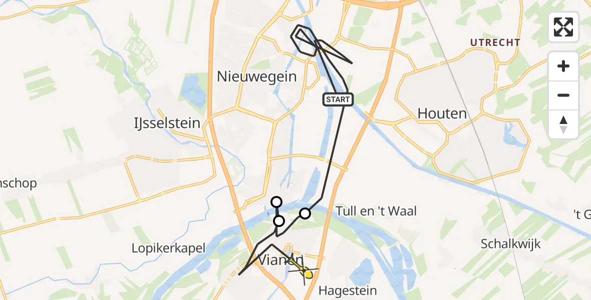Routekaart van de vlucht: Politiehelikopter naar Vianen