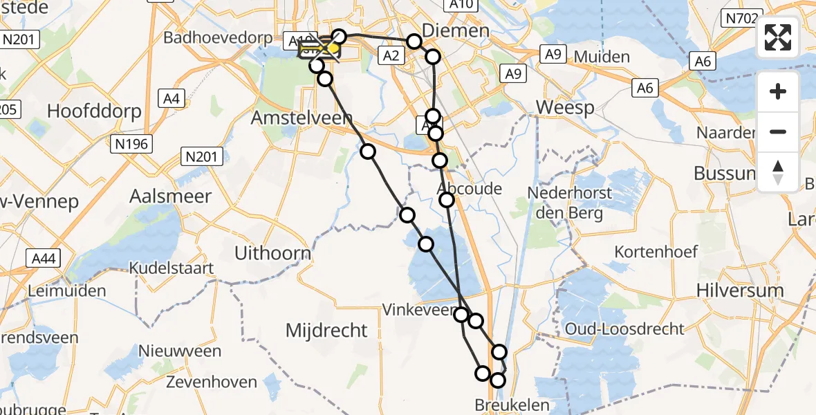 Routekaart van de vlucht: Lifeliner 1 naar VU Medisch Centrum Amsterdam