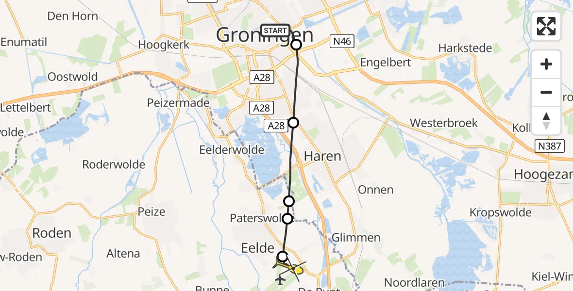 Routekaart van de vlucht: Lifeliner 4 naar Groningen Airport Eelde