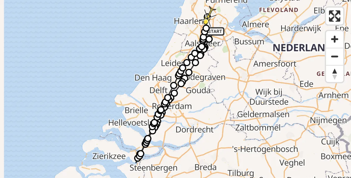 Routekaart van de vlucht: Lifeliner 1 naar Amsterdam Heliport