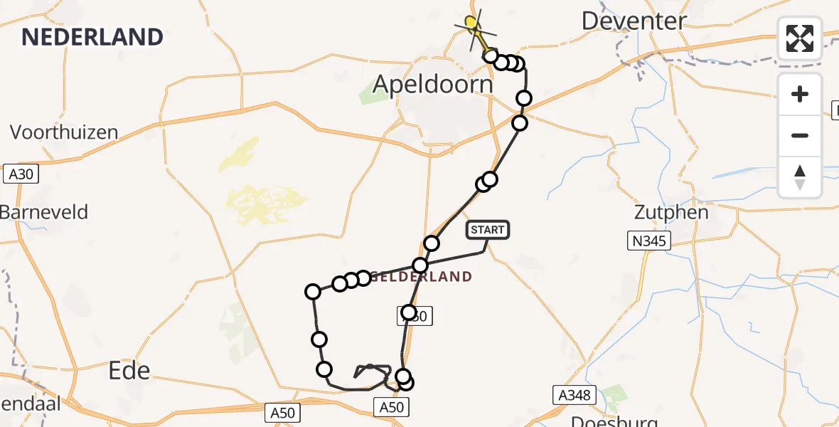 Routekaart van de vlucht: Politiehelikopter naar Apeldoorn