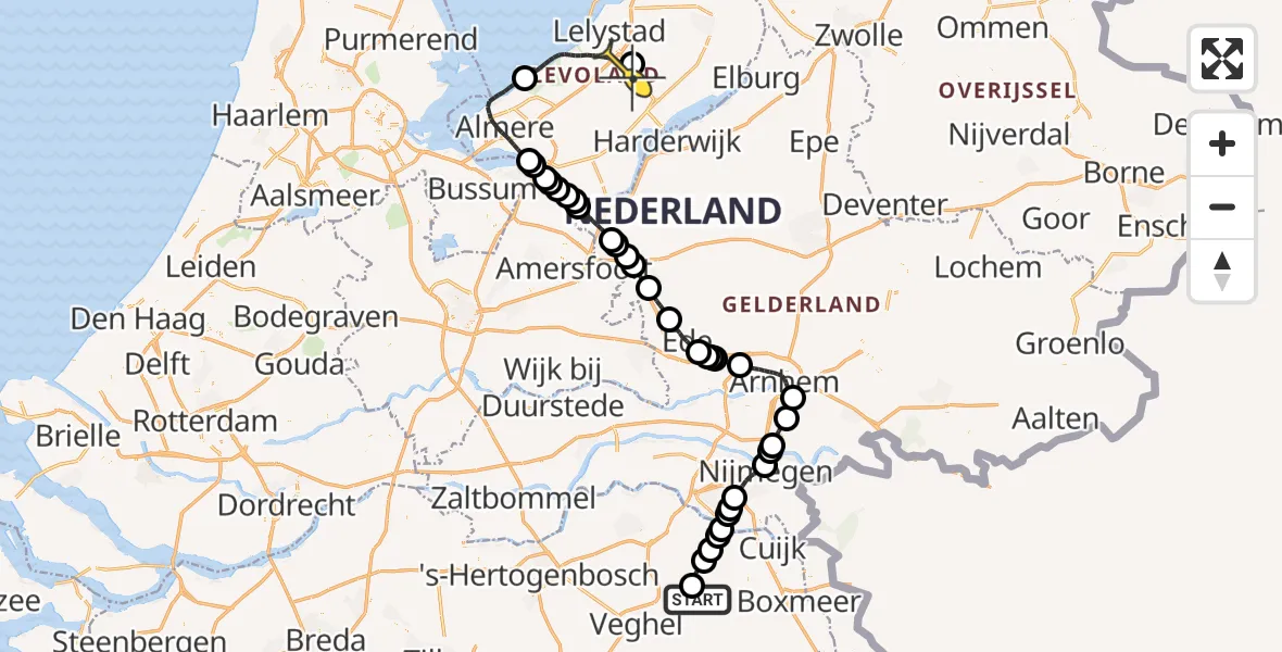 Routekaart van de vlucht: Traumaheli naar Lelystad Airport