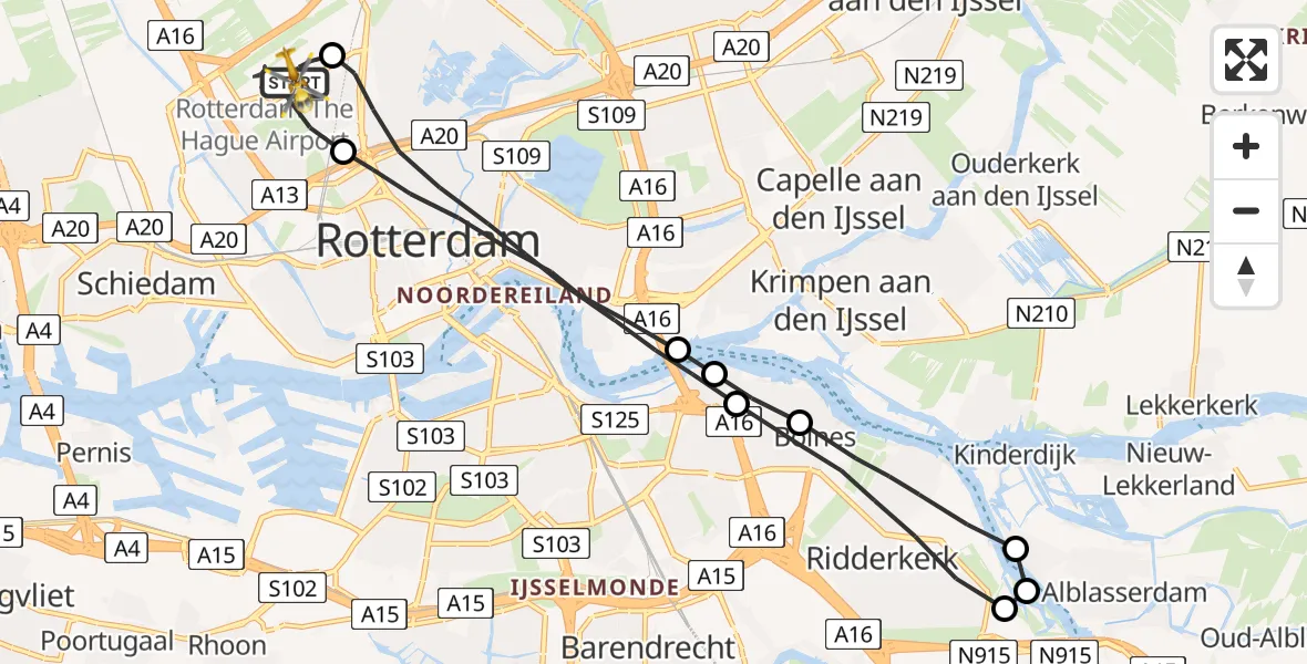 Vluchtroute Traumahelikopter Rotterdam The Hague Airport - Rotterdam The Hague Airport, 06 april 2023, 10:36