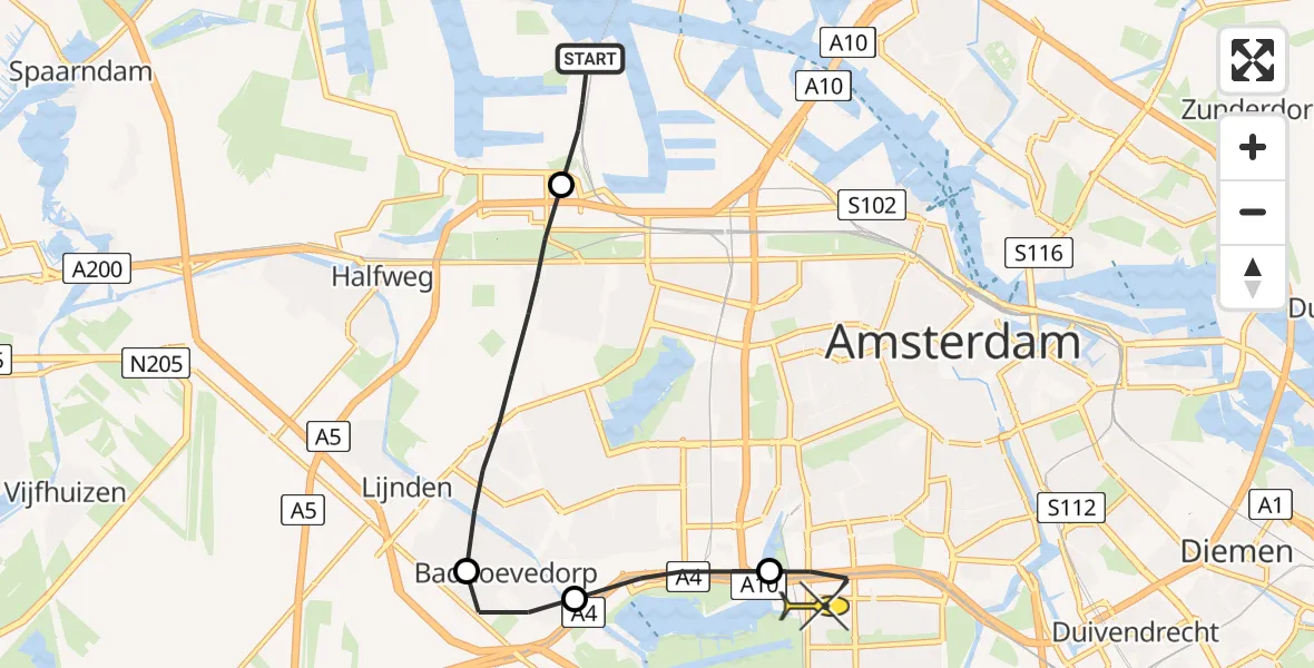 Routekaart van de vlucht: Lifeliner 1 naar VU Medisch Centrum Amsterdam