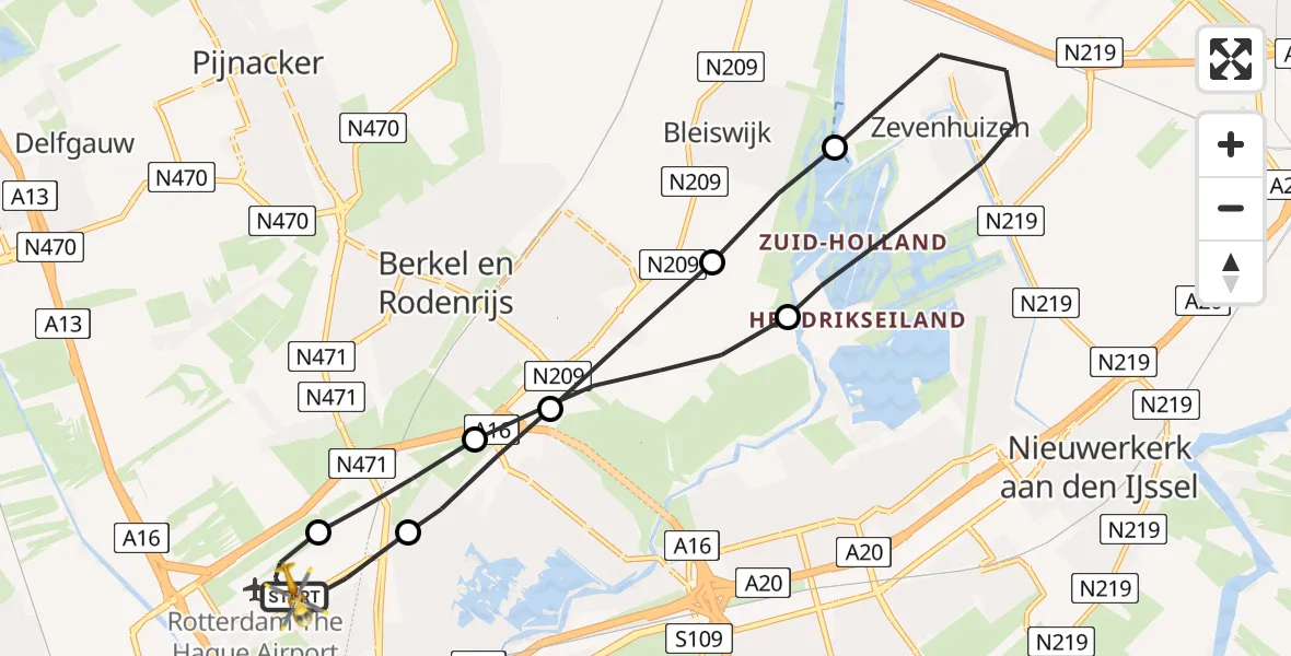 Vluchtroute Traumahelikopter Rotterdam The Hague Airport - Rotterdam The Hague Airport, 06 april 2023, 11:43