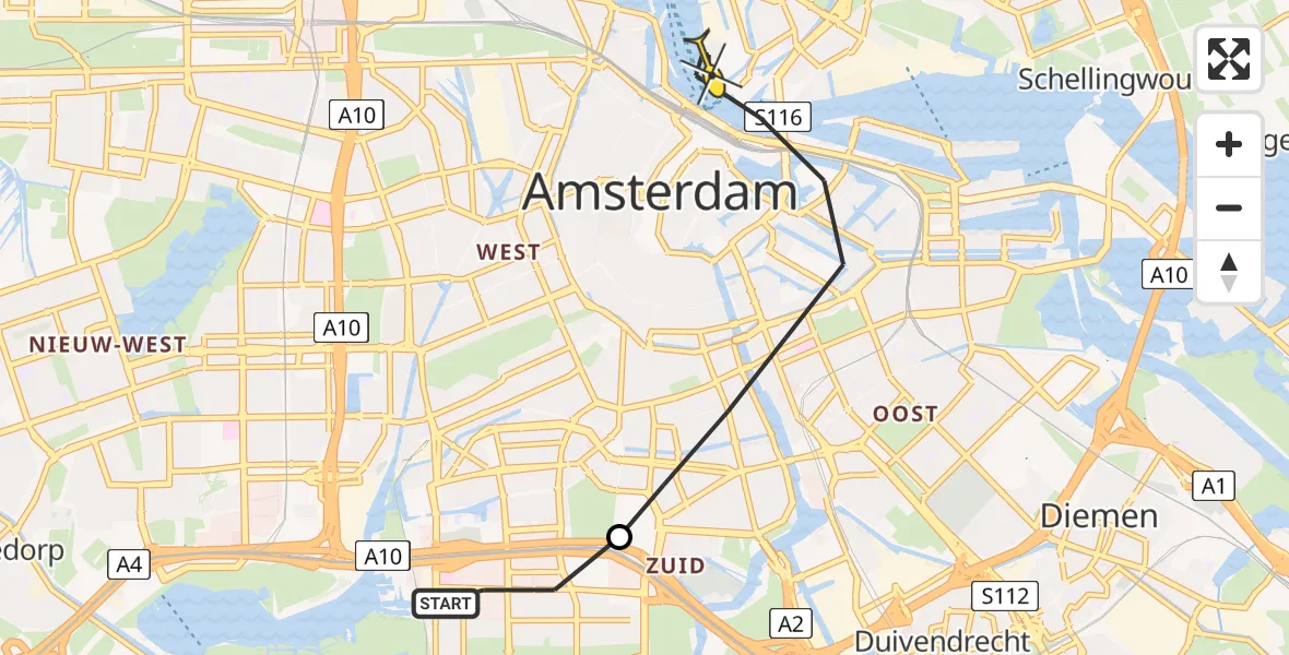 Routekaart van de vlucht: Lifeliner 1 naar Amsterdam