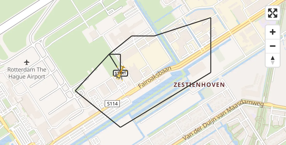 Vluchtroute Traumahelikopter Rotterdam The Hague Airport - Rotterdam The Hague Airport, 06 april 2023, 13:48
