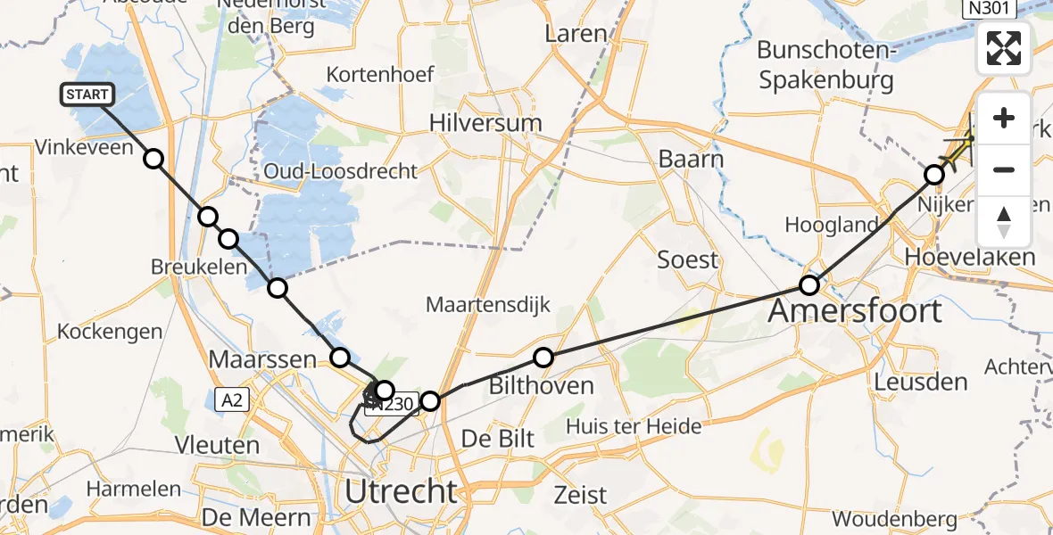 Routekaart van de vlucht: Politieheli naar Nijkerk