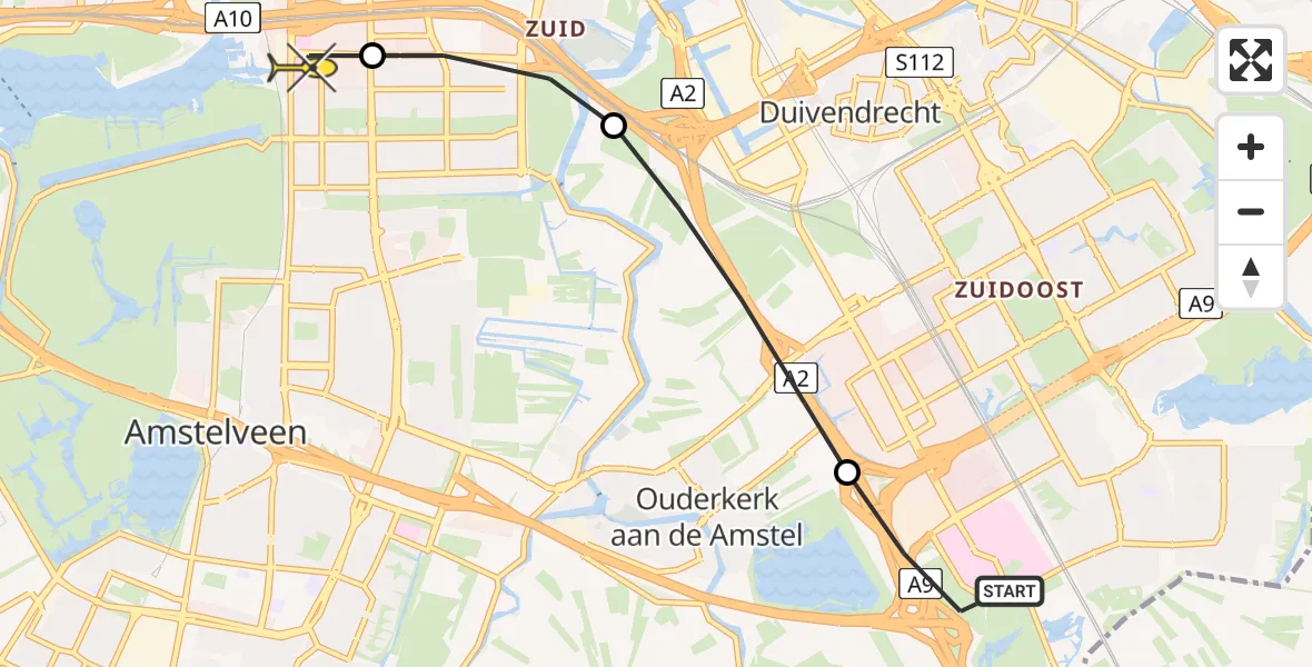 Routekaart van de vlucht: Lifeliner 1 naar VU Medisch Centrum Amsterdam