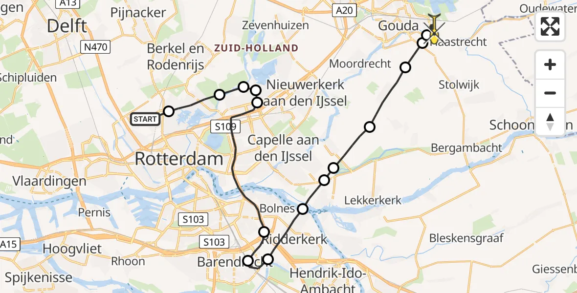 Routekaart van de vlucht: Lifeliner 2 naar Gouda