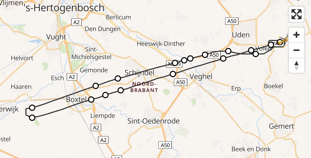 Vluchtroute Traumahelikopter Vliegbasis Volkel - Vliegbasis Volkel, 06 april 2023, 15:09