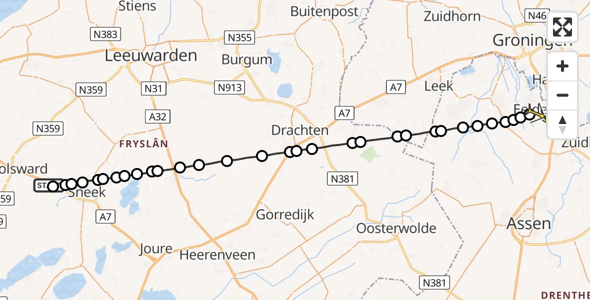 Routekaart van de vlucht: Lifeliner 4 naar Groningen Airport Eelde