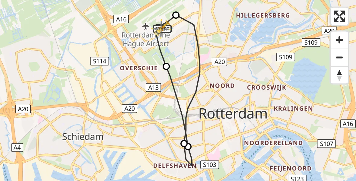 Vluchtroute Traumahelikopter Rotterdam The Hague Airport - Rotterdam The Hague Airport, 06 april 2023, 16:36