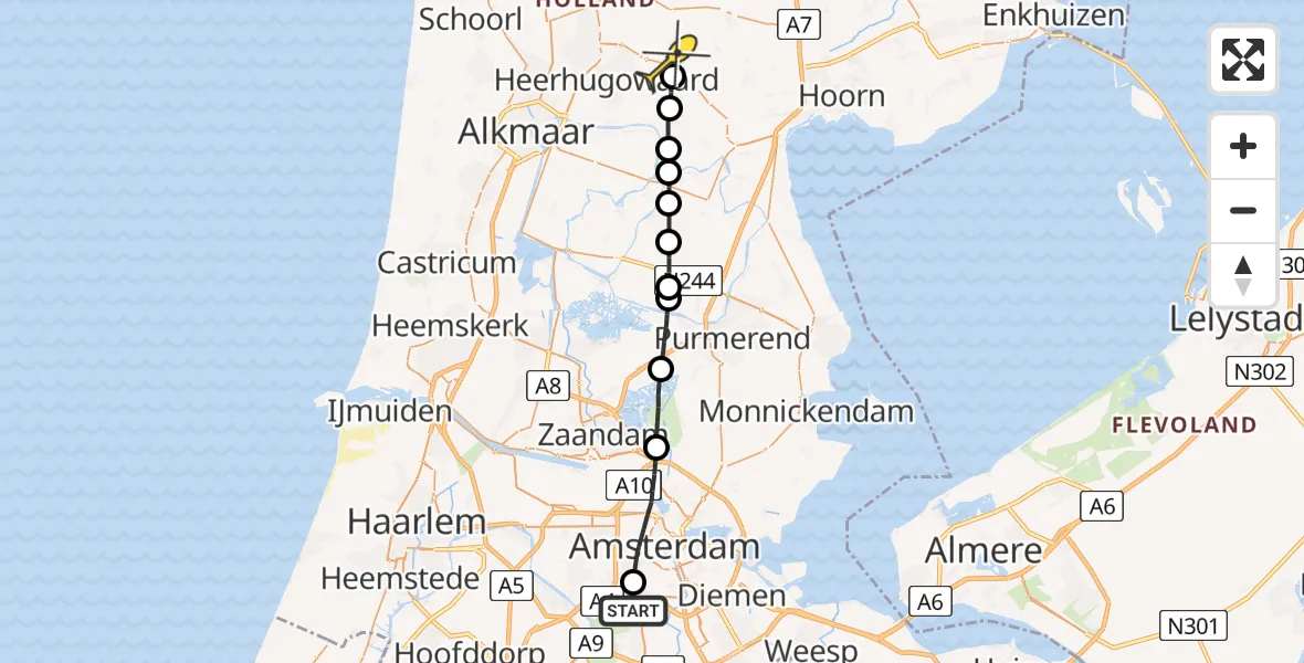 Routekaart van de vlucht: Lifeliner 1 naar Obdam