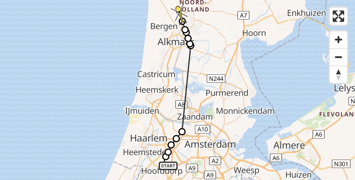 Routekaart van de vlucht: Politieheli naar Warmenhuizen