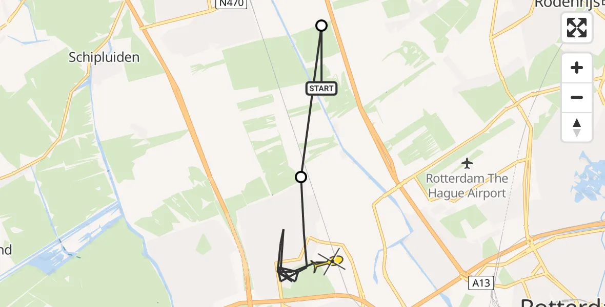 Routekaart van de vlucht: Politieheli naar Schiedam