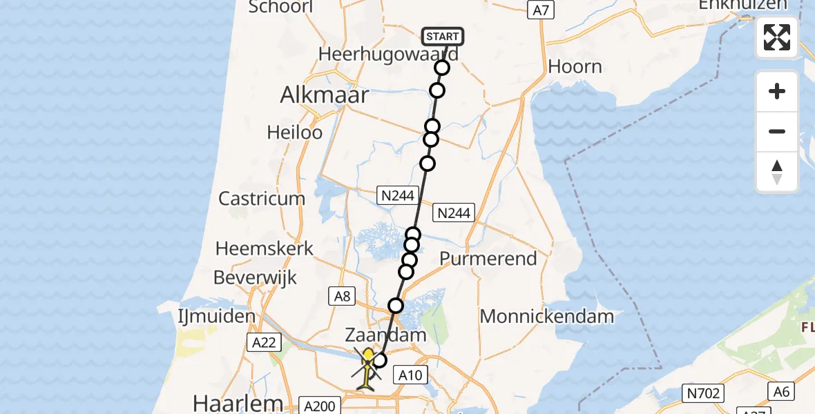 Routekaart van de vlucht: Lifeliner 1 naar Amsterdam Heliport