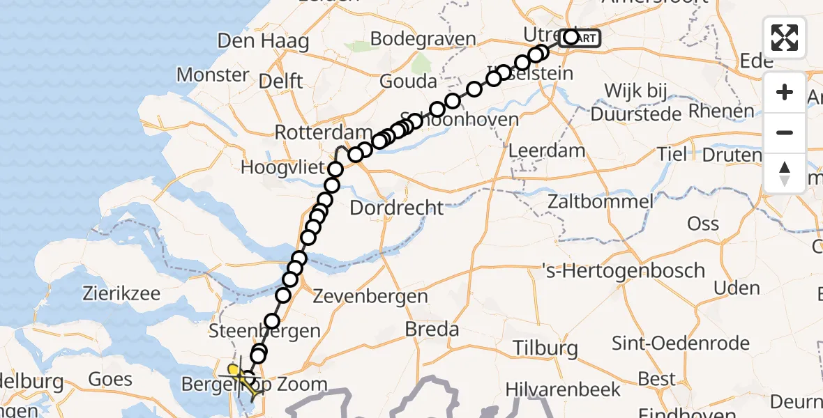 Routekaart van de vlucht: Lifeliner 2 naar Bergen op Zoom