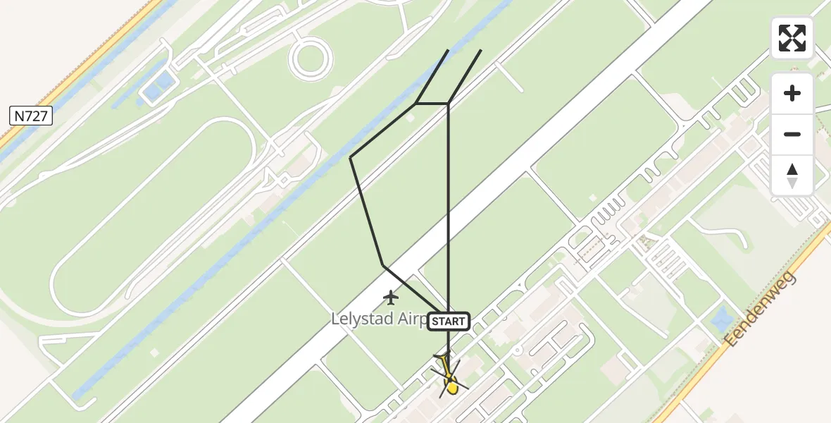 Vluchtroute Traumahelikopter van Lelystad Airport naar Lelystad Airport