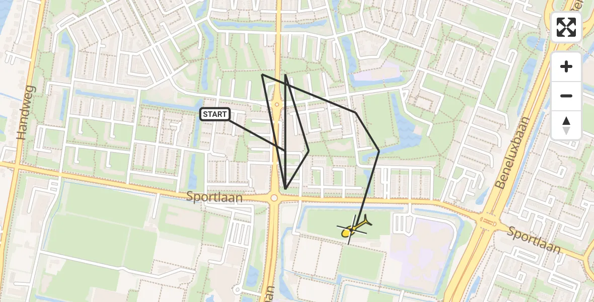 Routekaart van de vlucht: Politieheli naar Amstelveen