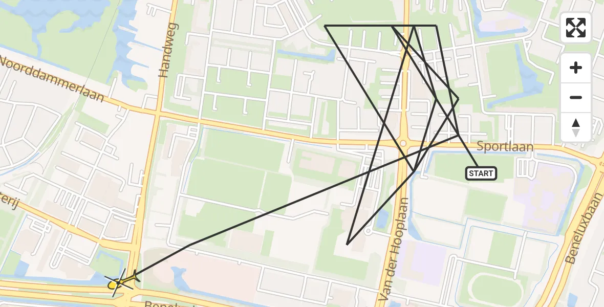 Routekaart van de vlucht: Politieheli naar Amstelveen