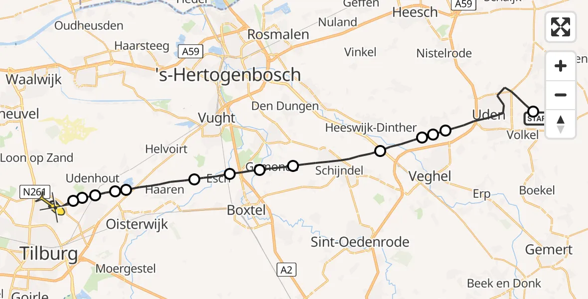 Routekaart van de vlucht: Lifeliner 3 naar Tilburg