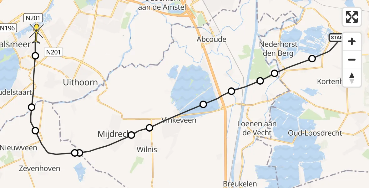 Routekaart van de vlucht: Politieheli naar Aalsmeer
