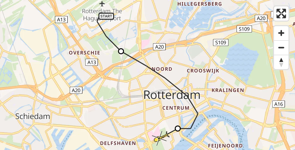 Routekaart van de vlucht: Lifeliner 2 naar Erasmus MC