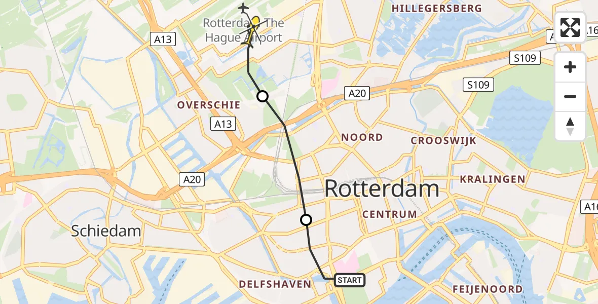 Routekaart van de vlucht: Lifeliner 2 naar Rotterdam The Hague Airport