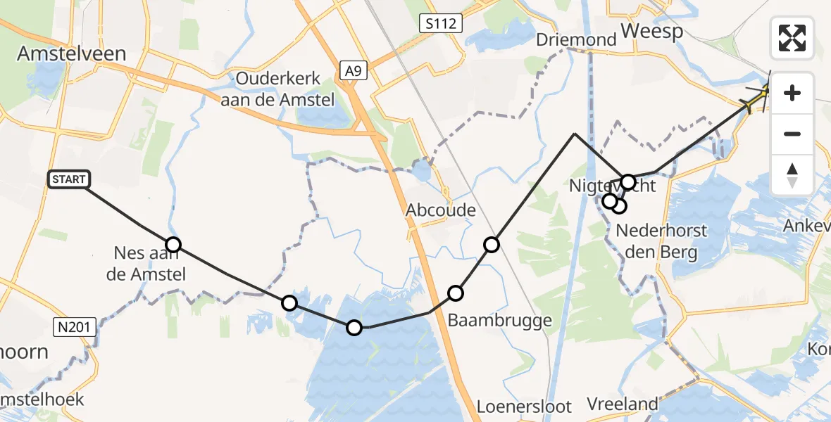 Routekaart van de vlucht: Politiehelikopter naar Weesp
