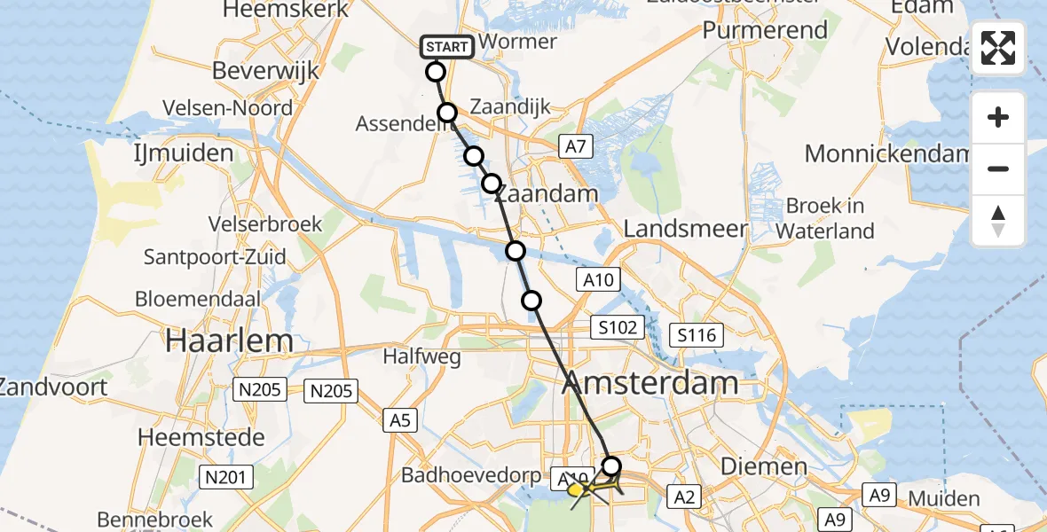 Routekaart van de vlucht: Lifeliner 1 naar VU Medisch Centrum Amsterdam