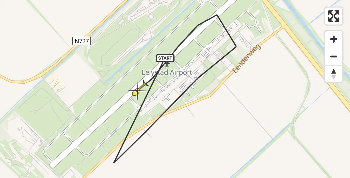 Vluchtroute Traumahelikopter van Lelystad Airport naar Lelystad Airport