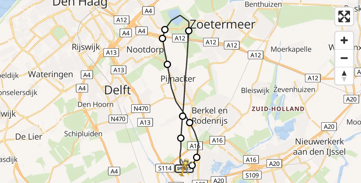 Vluchtroute Traumahelikopter Rotterdam The Hague Airport - Rotterdam The Hague Airport, 07 april 2023, 11:35