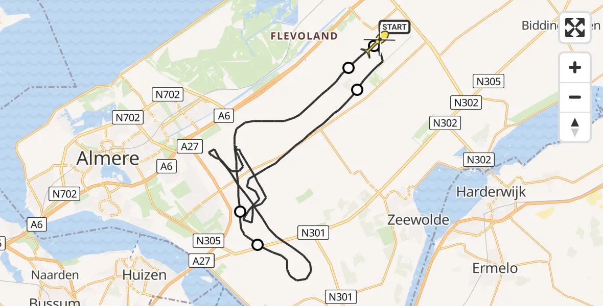 Routekaart van de vlucht: Traumaheli naar Lelystad